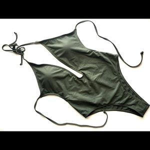 Olive Deep V one piece Swimsuit